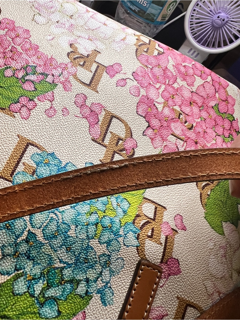 Dooney & Bourke Hydrangea Floral Tote | Pink Blue DB Logo Spring Garden Bag - Picture 7 of 11
